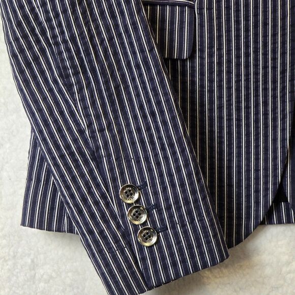 GUCCI Blazer Womens EU 38 US 2 Navy Blue Pinstripe Office Siren Boardroom - Picture 6 of 12